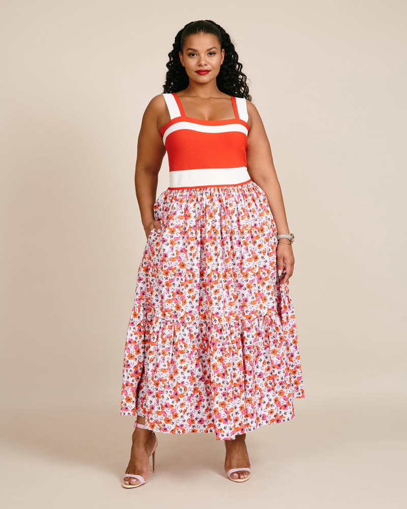 Front of a model wearing a size 1X Gianna Dress in Neon Pink Floral by Tanya Taylor. | dia_product_style_image_id:225805